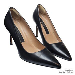 Via Spiga Cloe Pointed Toe Pumps Black Leather, Women’s US 9M/ EU 39